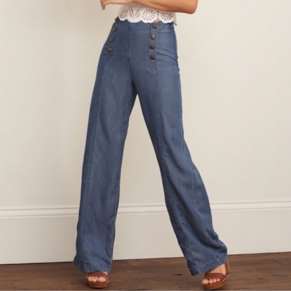 Abercrombie & Fitch Lyocell Chambray Wide Leg Sailor Jeans